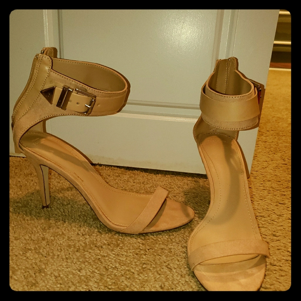 Nude zip up heels